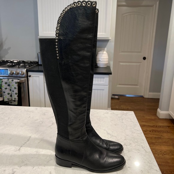 Davos Gomma Women’s Round Toe Leather Boots Gold Grommet Side Zip Size 6.5 Black - Picture 3 of 7